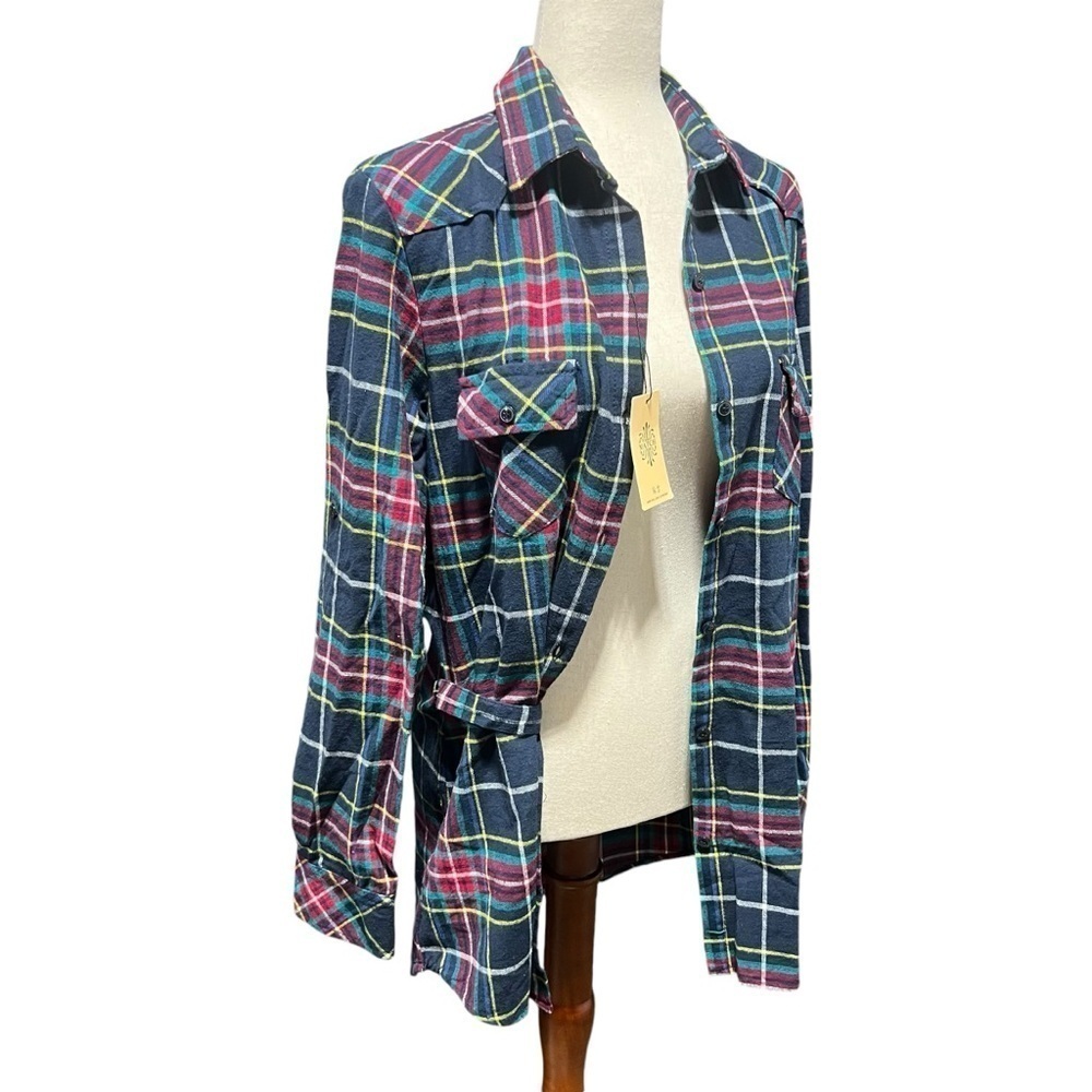 Matchstick Flannel Plaid Button Down Top Shacket Roll Tab Sleeve NWT SZ: Medium - Picture 6 of 10